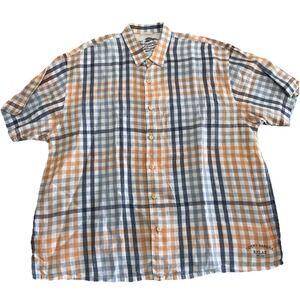 Tommy Bahama 100% Linen Short Shirt Mens 2XL Relaxed Plaid Summer Beach Casual